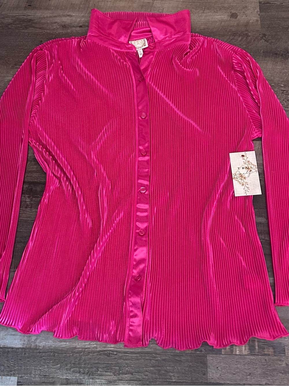 Fuchsia Pleated‎ Button-Down Shirt - Women